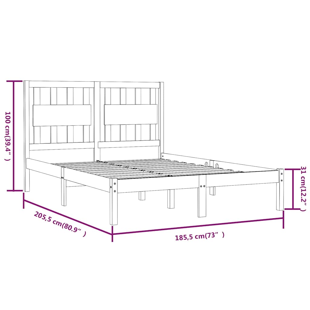 Bed Frame without Mattress Black Solid Wood 183x203 cm King