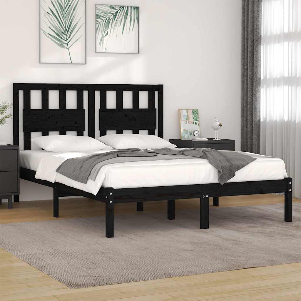 Bed Frame without Mattress Black Solid Wood 183x203 cm King