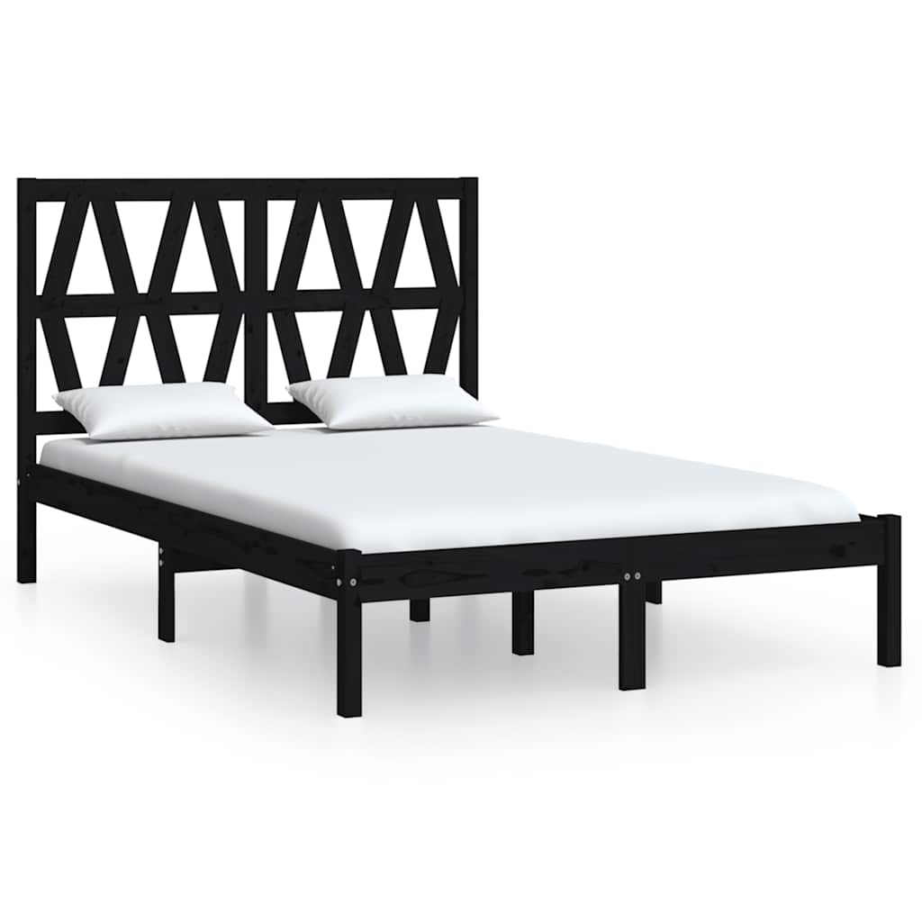 Bed Frame without Mattress Black Solid Wood Pine 150x200 cm