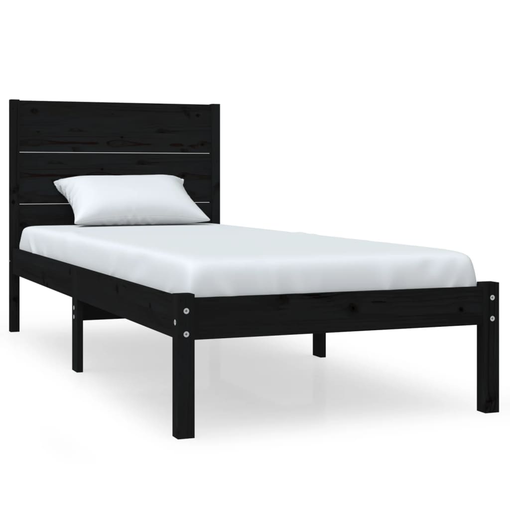 Bed Frame without Mattress Black 90x190 cm Solid Wood