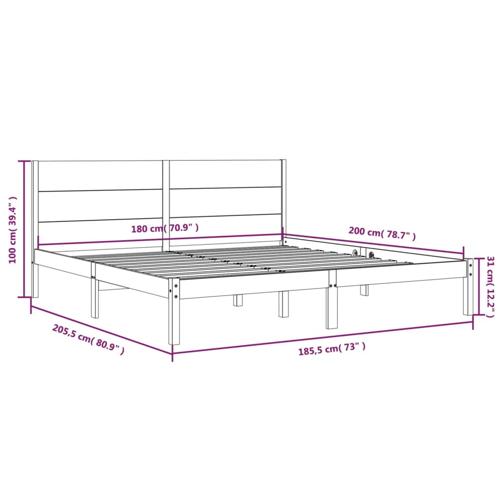 Bed Frame without Mattress White 183x203 cm King Solid Wood