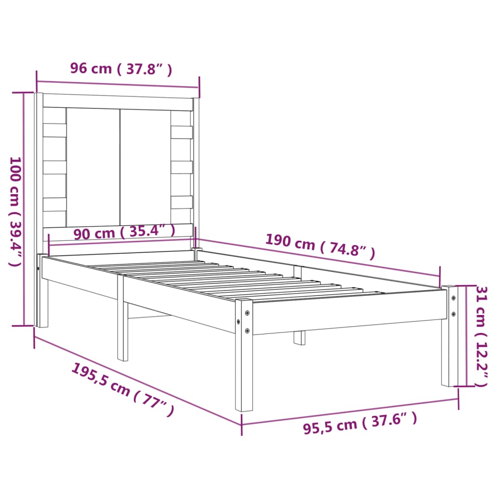 Bed Frame without Mattress White 90x190 cm Solid Wood