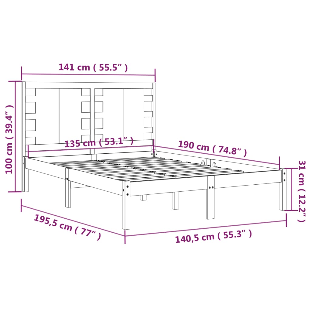 Bed Frame without Mattress White 135x190 cm Solid Wood