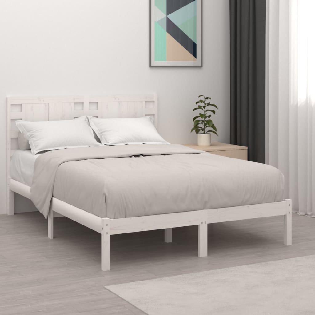 Bed Frame without Mattress White 135x190 cm Solid Wood