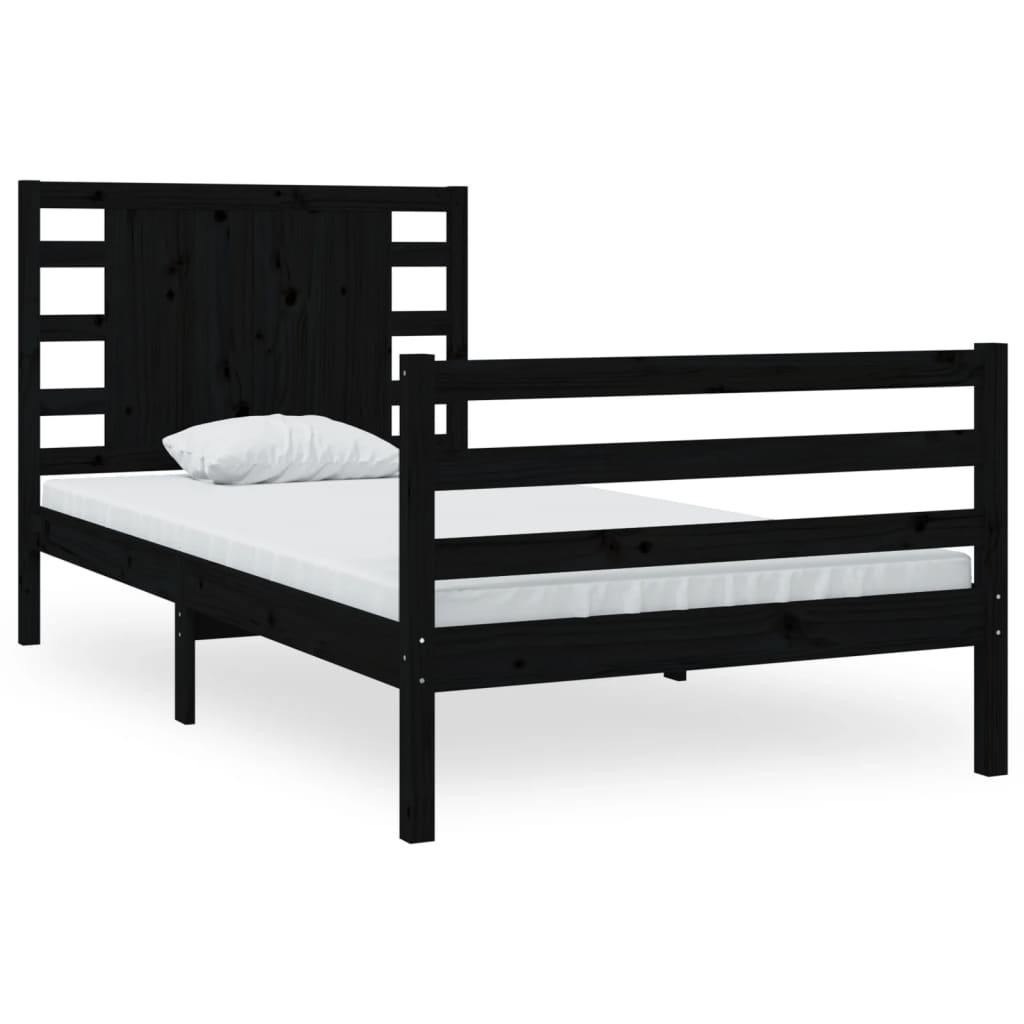 Bed Frame without Mattress Black 90x190 cm Solid Wood Pine