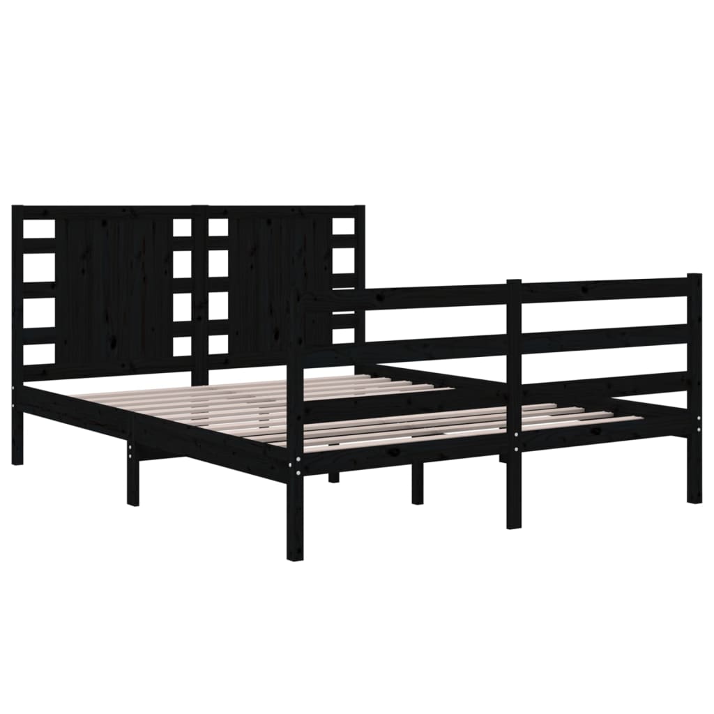 Bed Frame without Mattress Black 135x190 cm Solid Wood Pine