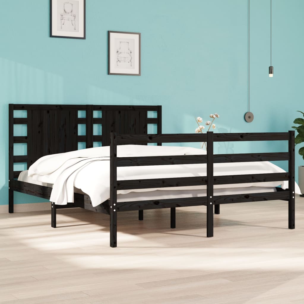 Bed Frame without Mattress Black 135x190 cm Solid Wood Pine