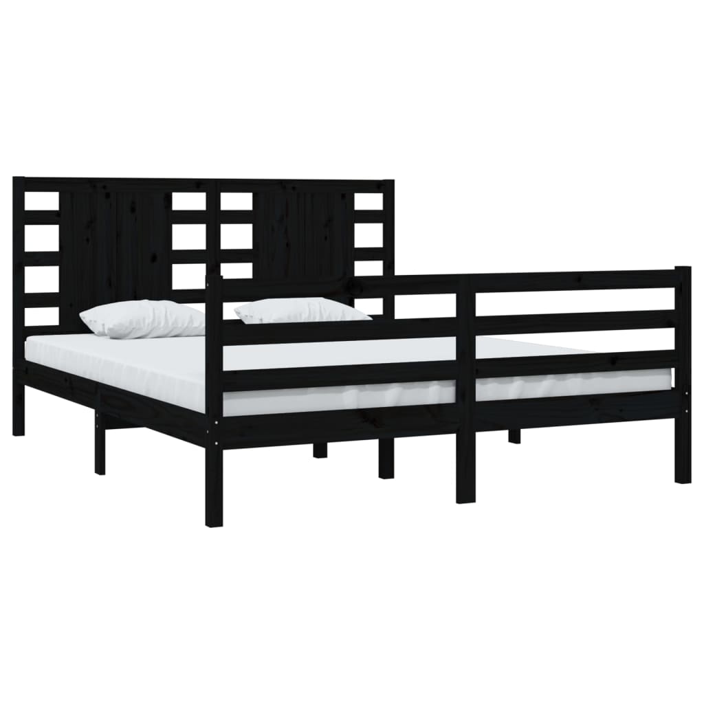Bed Frame without Mattress Black 150x200 cm Solid Wood Pine