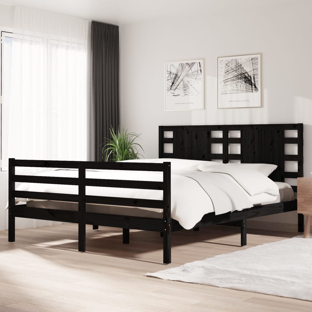 Bed Frame without Mattress Black 150x200 cm Solid Wood Pine