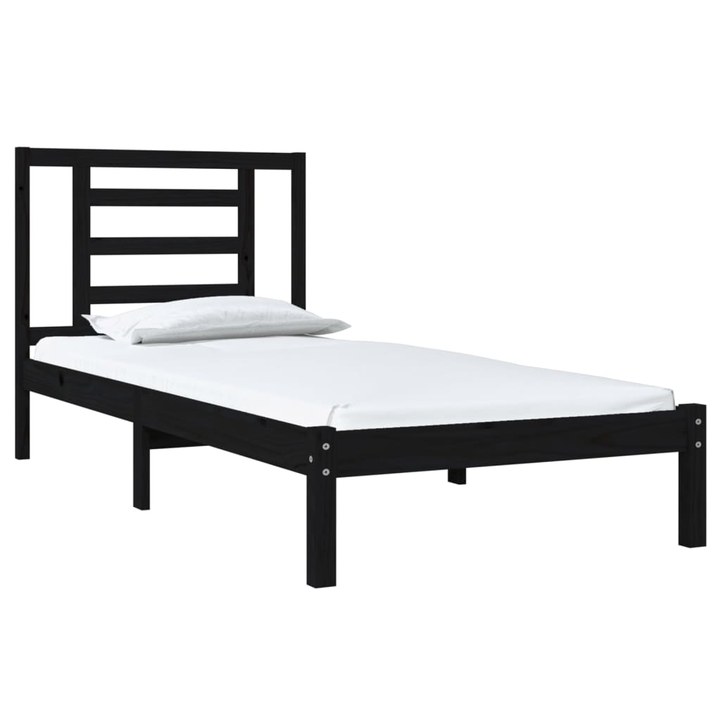 Bed Frame without Mattress Black 90x190 cm Solid Wood Pine