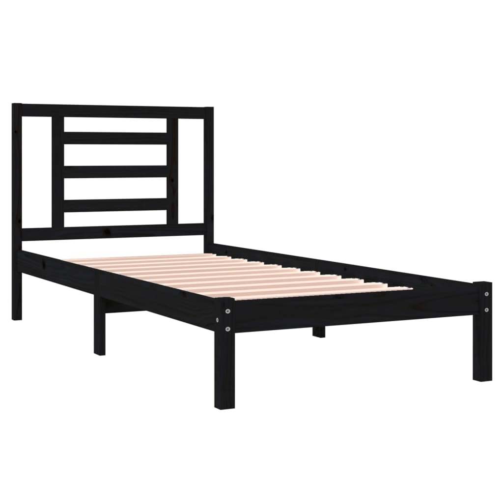 Bed Frame without Mattress Black 90x190 cm Solid Wood Pine