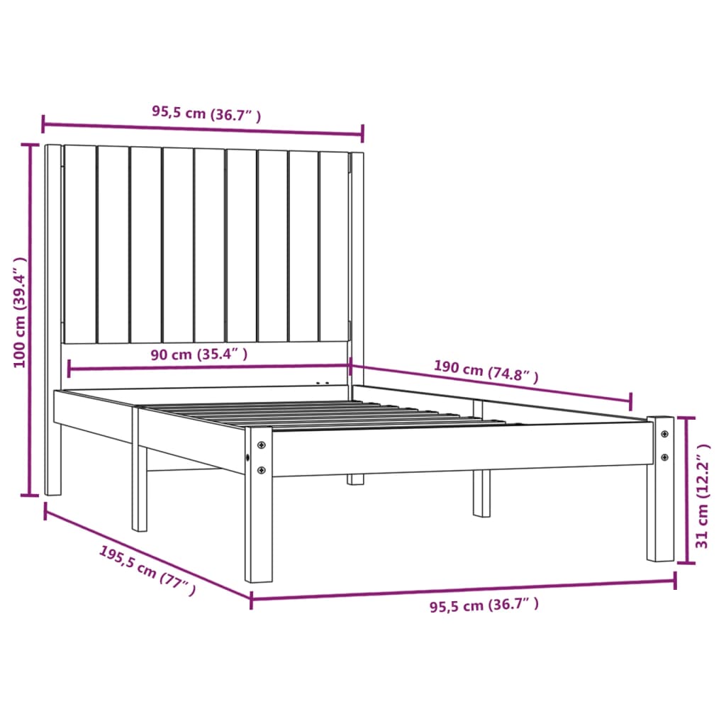 Bed Frame without Mattress 90x190 cm Solid Wood Pine