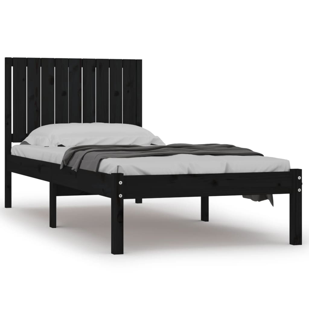 Bed Frame without Mattress Black 90x190 cm Solid Wood Pine