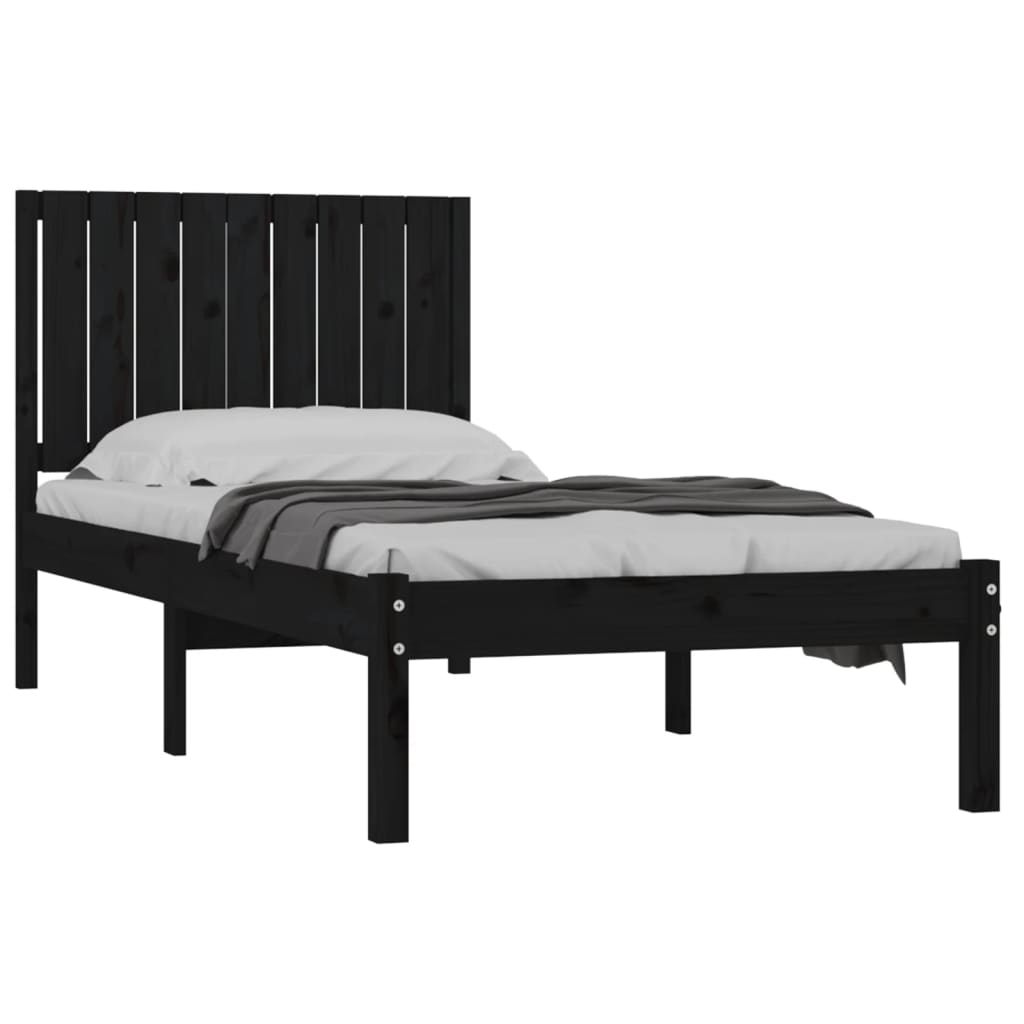 Bed Frame without Mattress Black 90x190 cm Solid Wood Pine