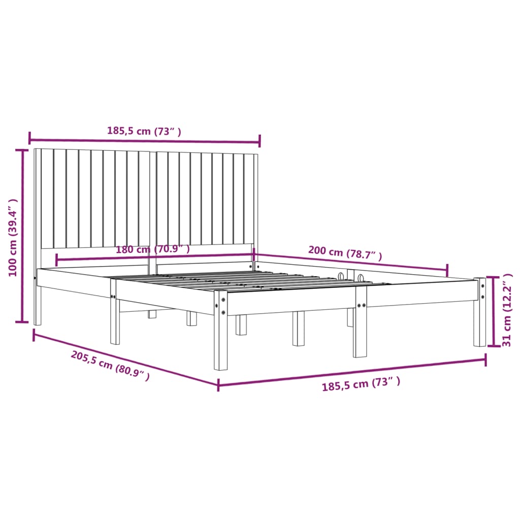 Bed Frame without Mattress Black 183x203 cm King Solid Wood
