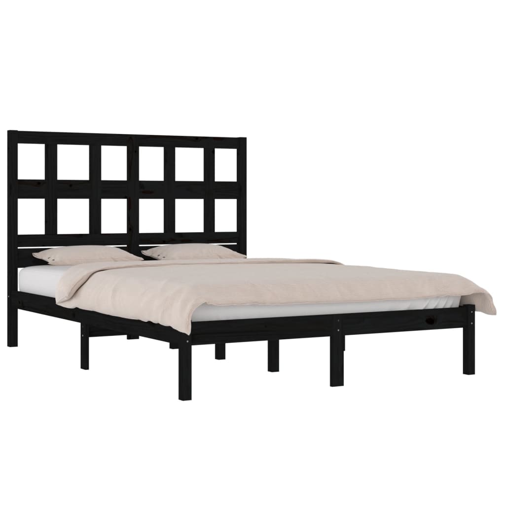 Bed Frame without Mattress Black 135x190 cm Solid Wood Pine