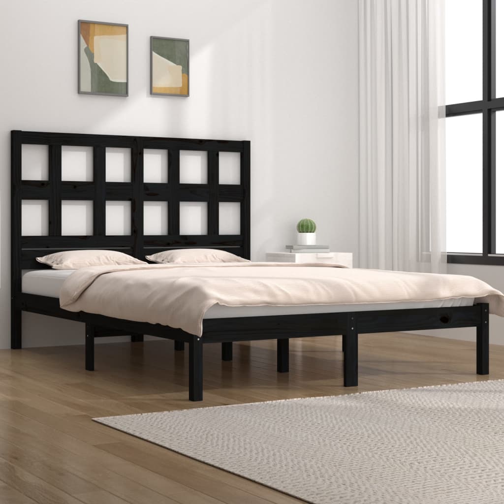 Bed Frame without Mattress Black 135x190 cm Solid Wood Pine