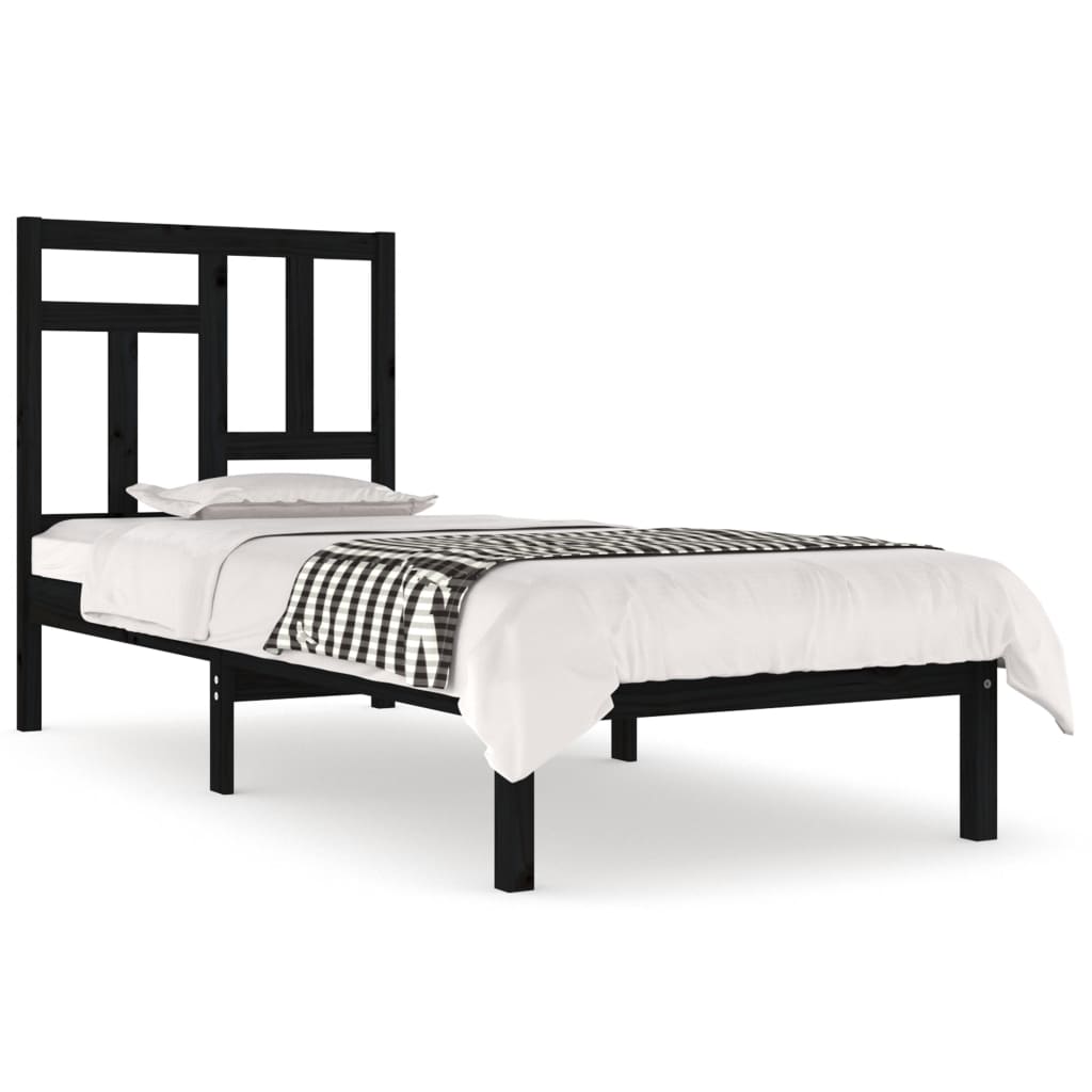 Bed Frame without Mattress Black 90x190 cm Solid Wood Pine