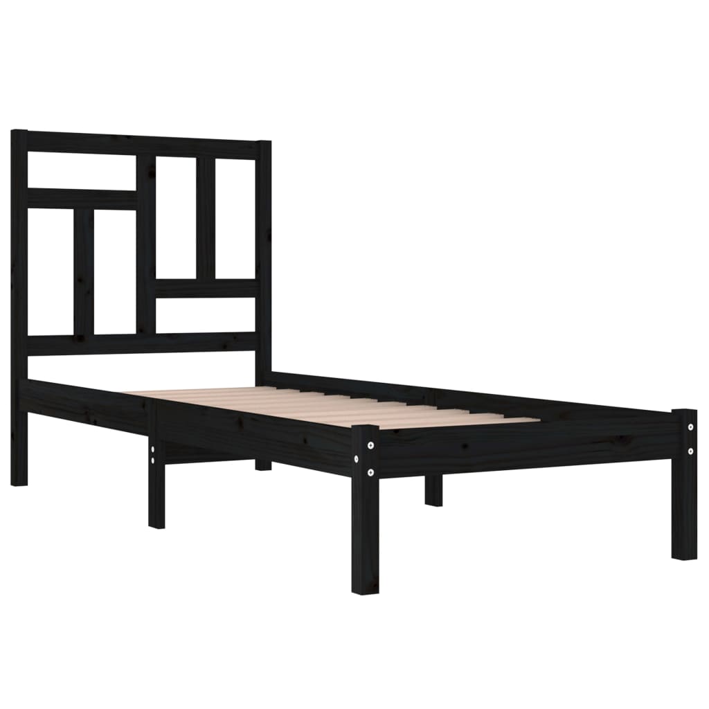 Bed Frame without Mattress Black 90x190 cm Solid Wood Pine