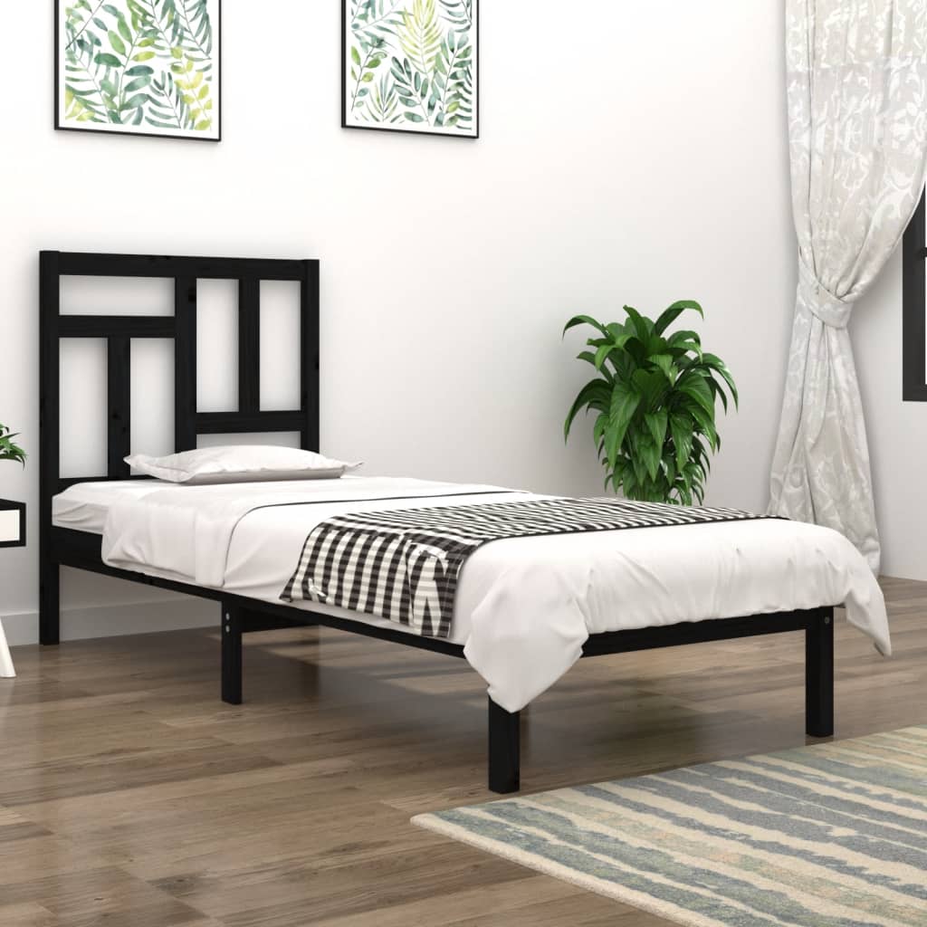 Bed Frame without Mattress Black 90x190 cm Solid Wood Pine