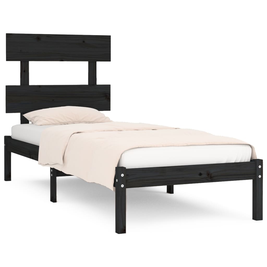 Bed Frame without Mattress Black 90x190 cm Solid Wood