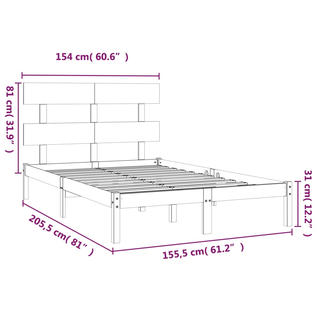 Bed Frame without Mattress Black 150x200 cm Solid Wood