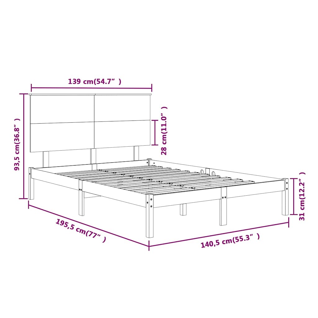 Bed Frame without Mattress 135x190 cm Solid Wood