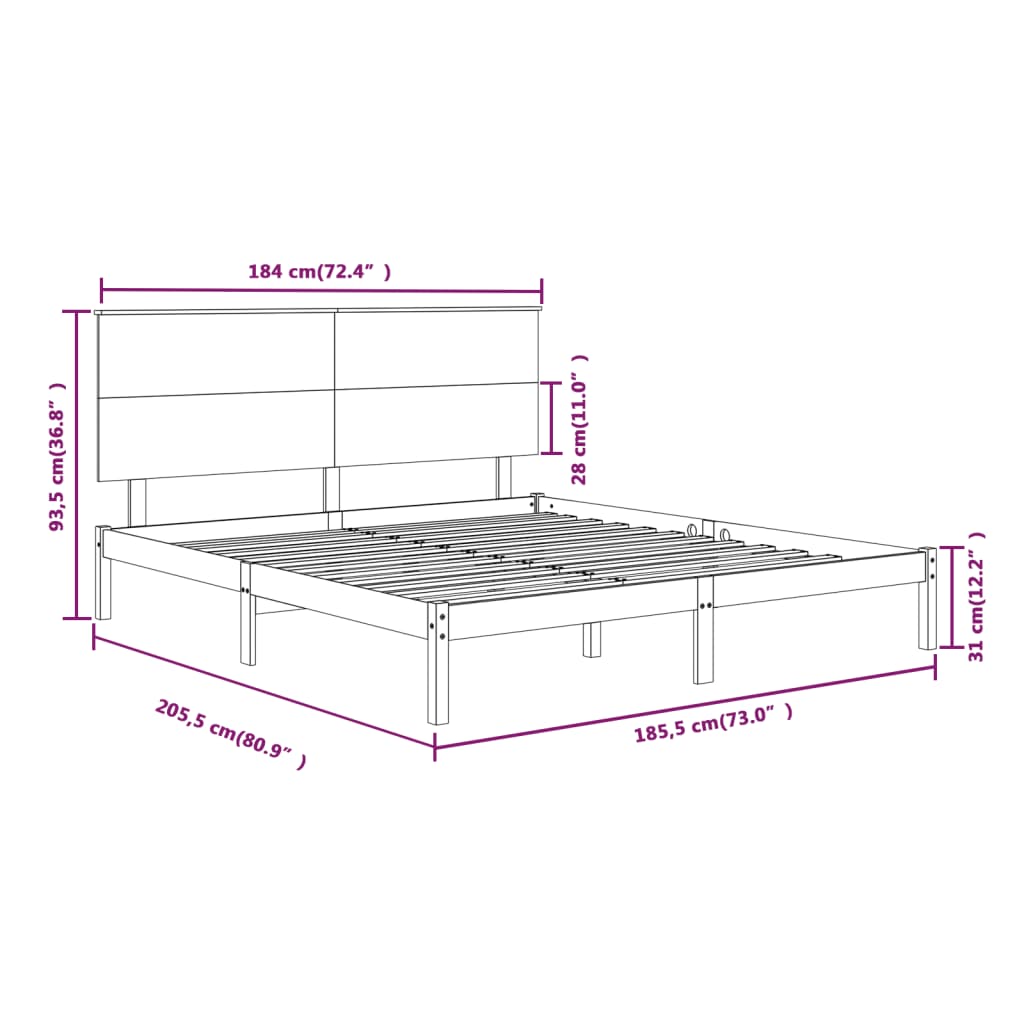 Bed Frame without Mattress White 183x203 cm King Solid Wood