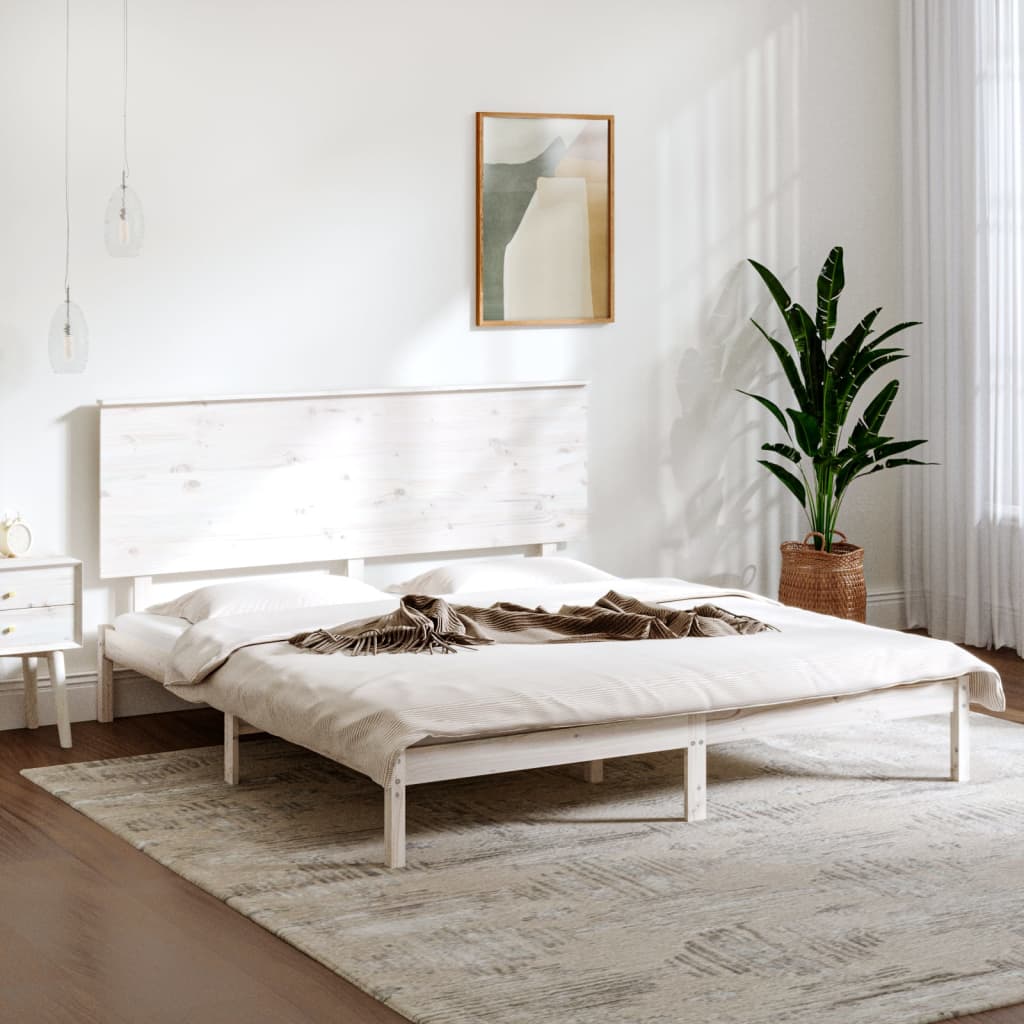 Bed Frame without Mattress White 183x203 cm King Solid Wood