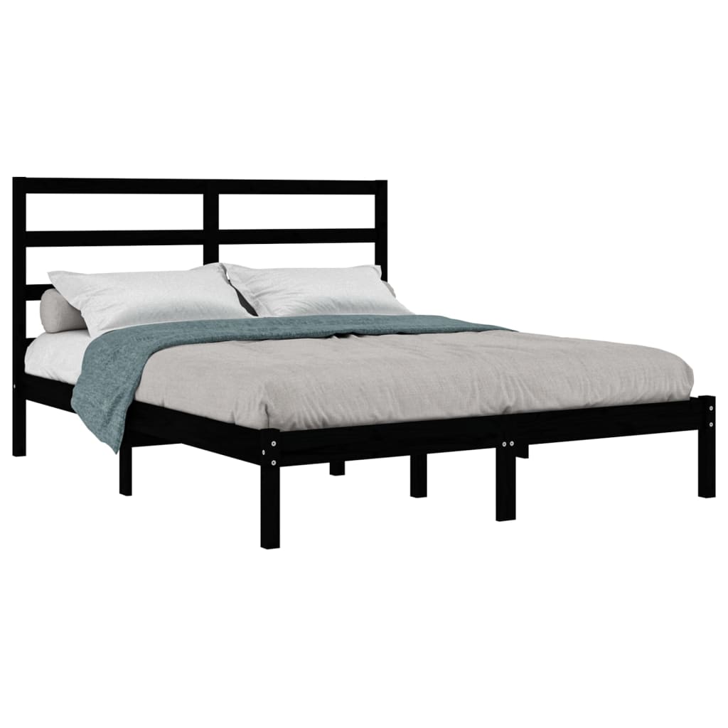 Bed Frame without Mattress Black 135x190 cm Solid Wood