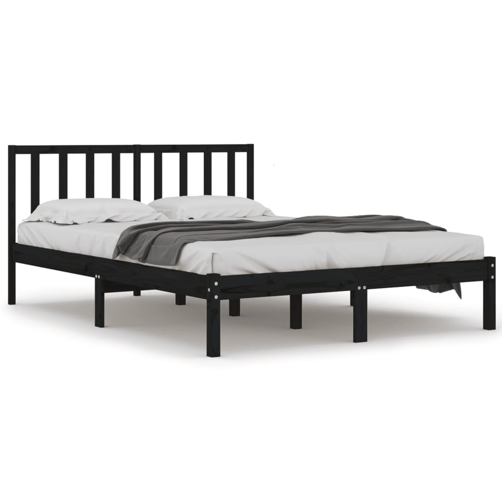 Bed Frame without Mattress Black Solid Wood Pine 183x203 cm King