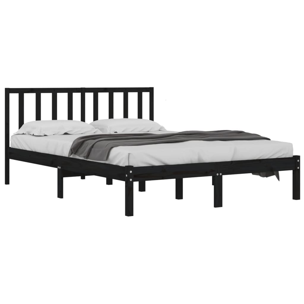 Bed Frame without Mattress Black Solid Wood Pine 183x203 cm King