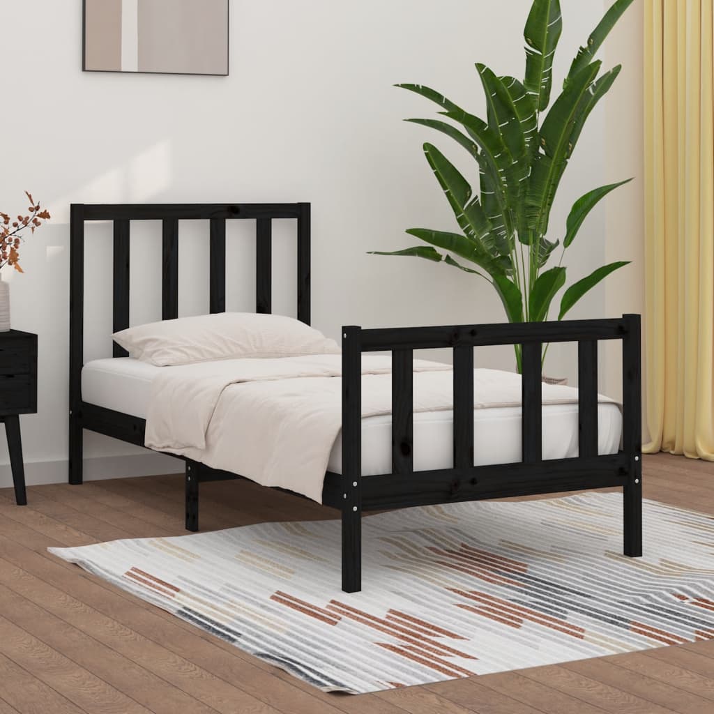 Bed Frame without Mattress Black 90x190 cm Solid Wood