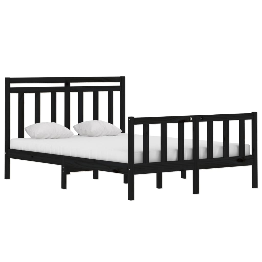 Bed Frame without Mattress Black 135x190 cm Solid Wood