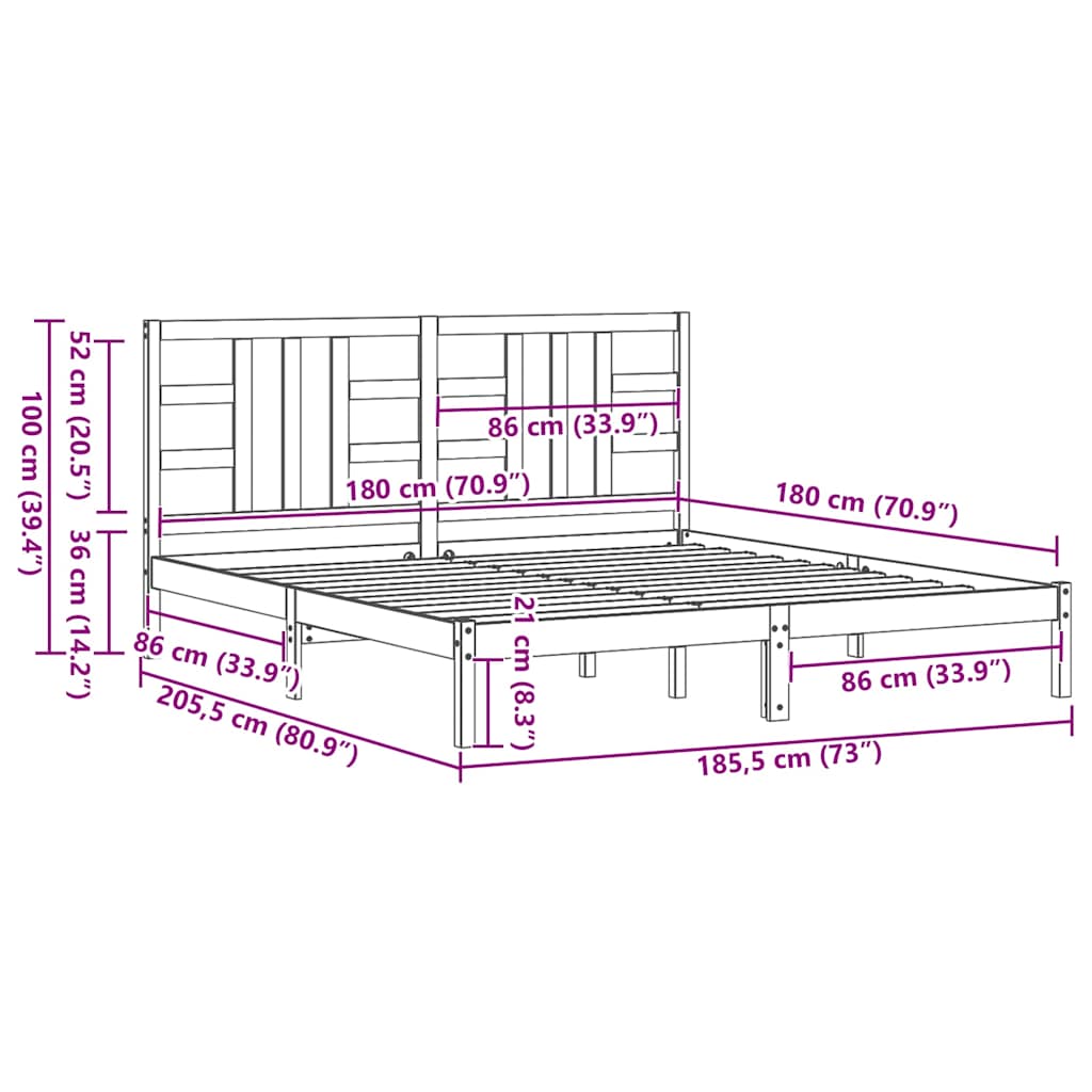 Bed Frame without Mattress Black 183x203 cm King Solid Wood