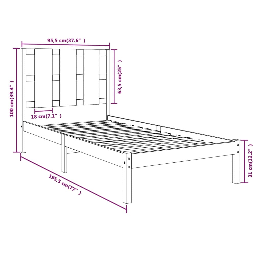 Bed Frame without Mattress Black 90x190 cm Solid Wood