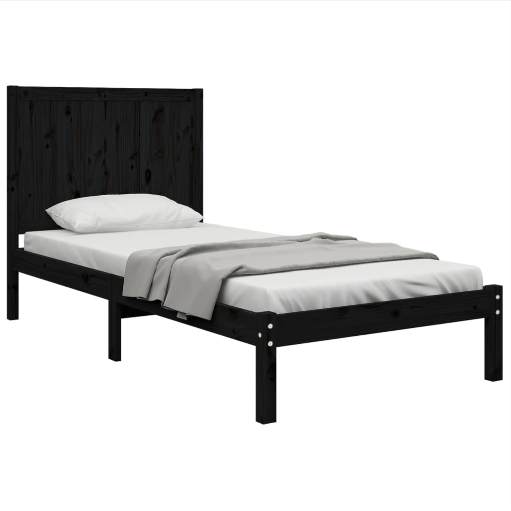 Bed Frame without Mattress Black 90x190 cm Solid Wood Pine
