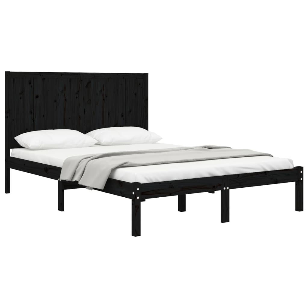 Bed Frame without Mattress Black 150x200 cm Solid Wood Pine