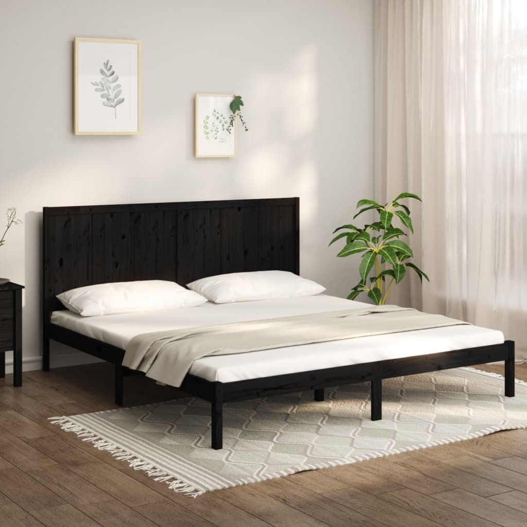 Bed Frame without Mattress Black 183x203 cm King Solid Wood Pine