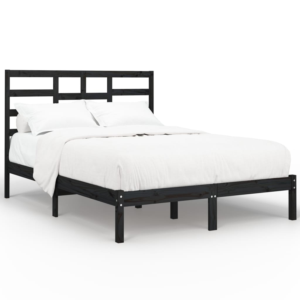 Bed Frame without Mattress Black Solid Wood 150x200 cm