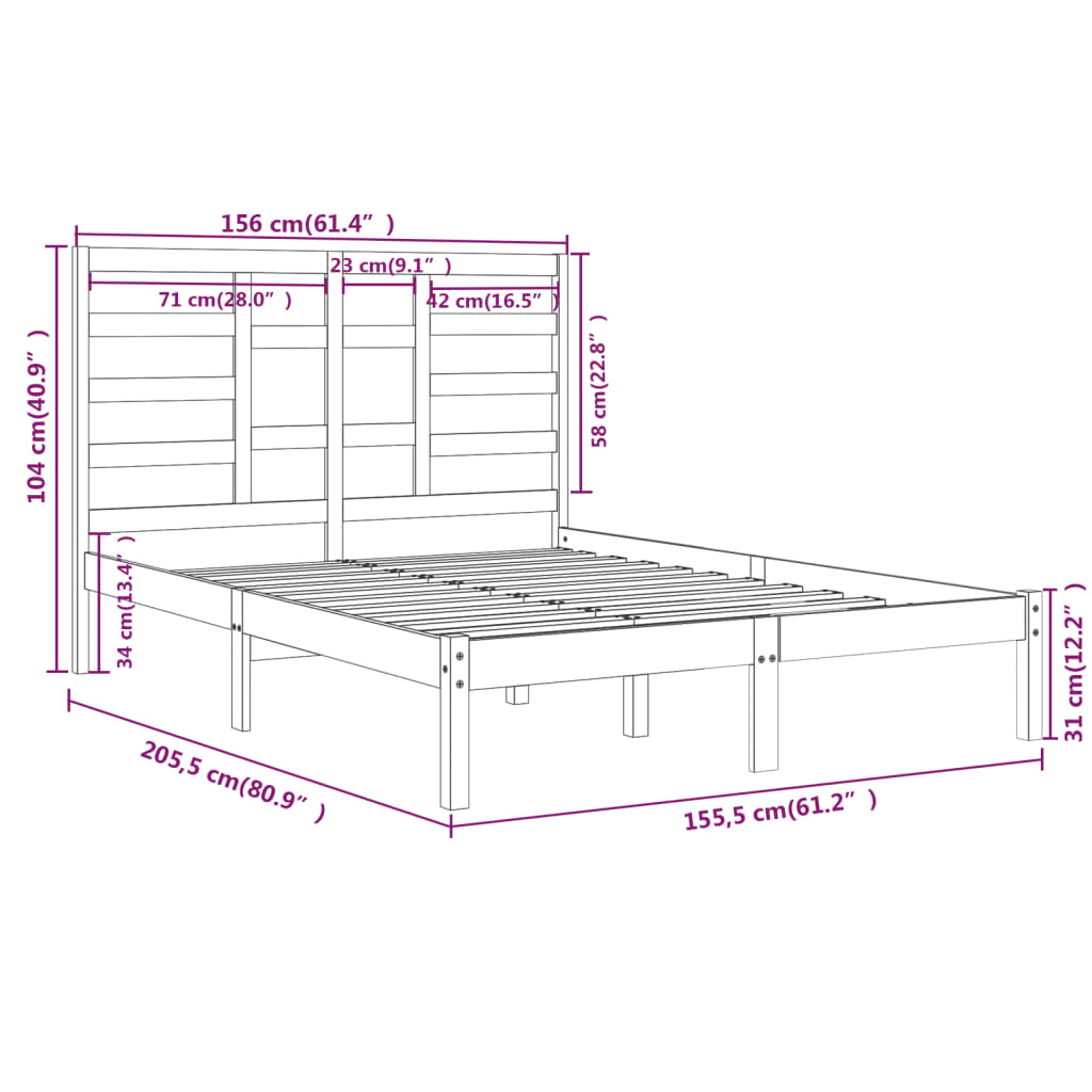 Bed Frame without Mattress Black Solid Wood 150x200 cm