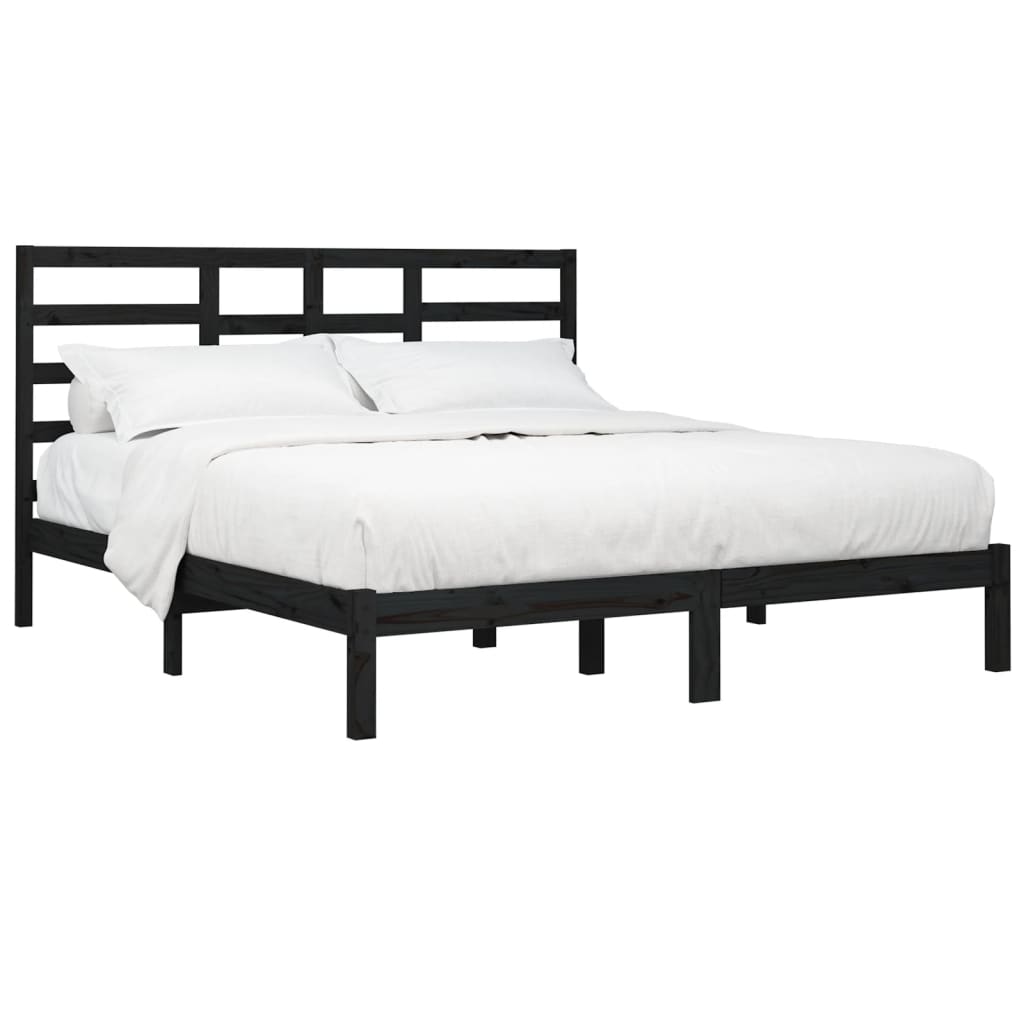 Bed Frame without Mattress Black Solid Wood 183x203 cm King