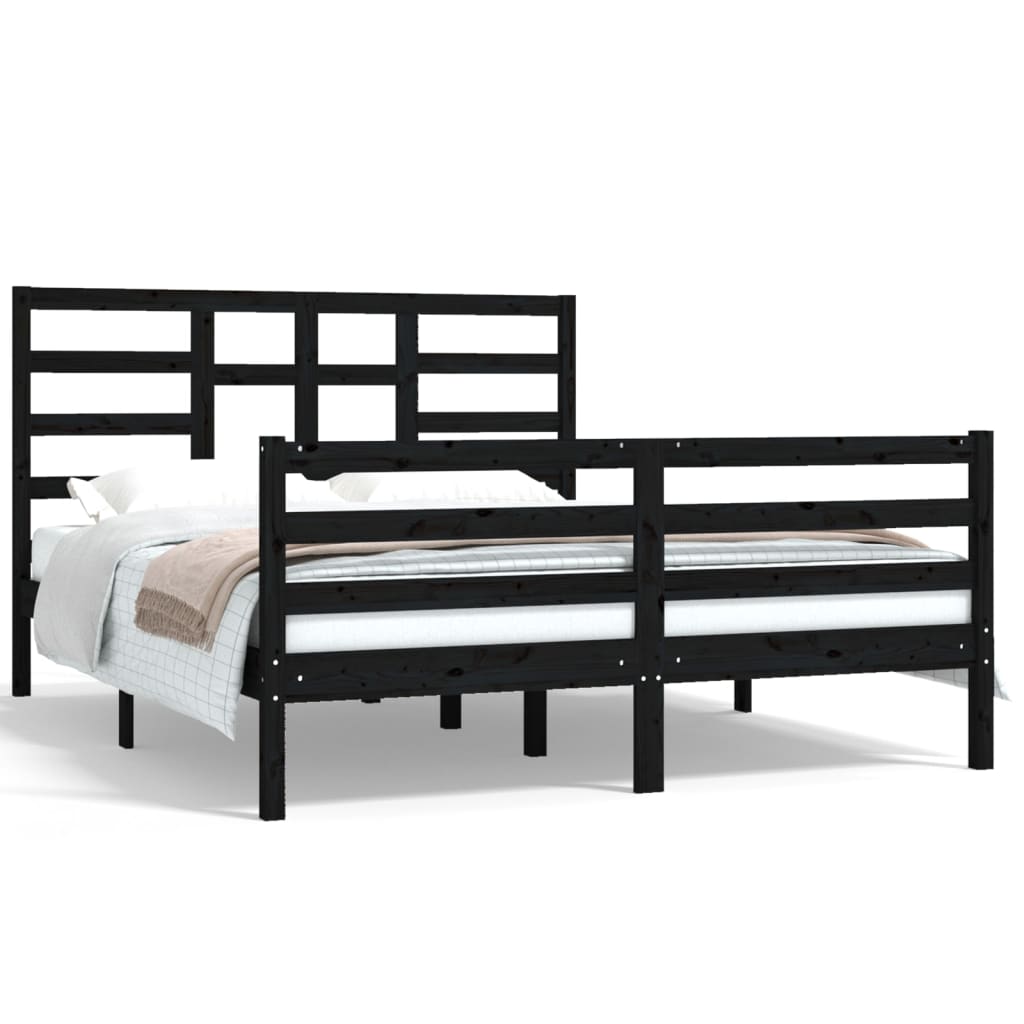 Bed Frame without Mattress Black Solid Wood 150x200 cm