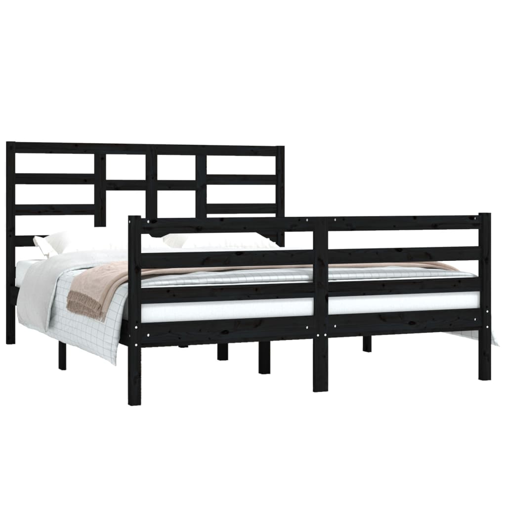 Bed Frame without Mattress Black Solid Wood 150x200 cm
