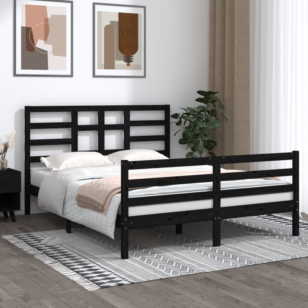 Bed Frame without Mattress Black Solid Wood 150x200 cm