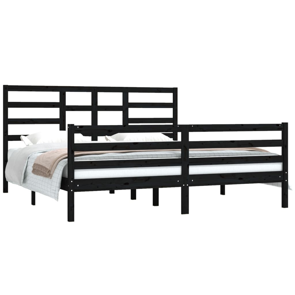 Bed Frame without Mattress Black Solid Wood 183x203 cm King