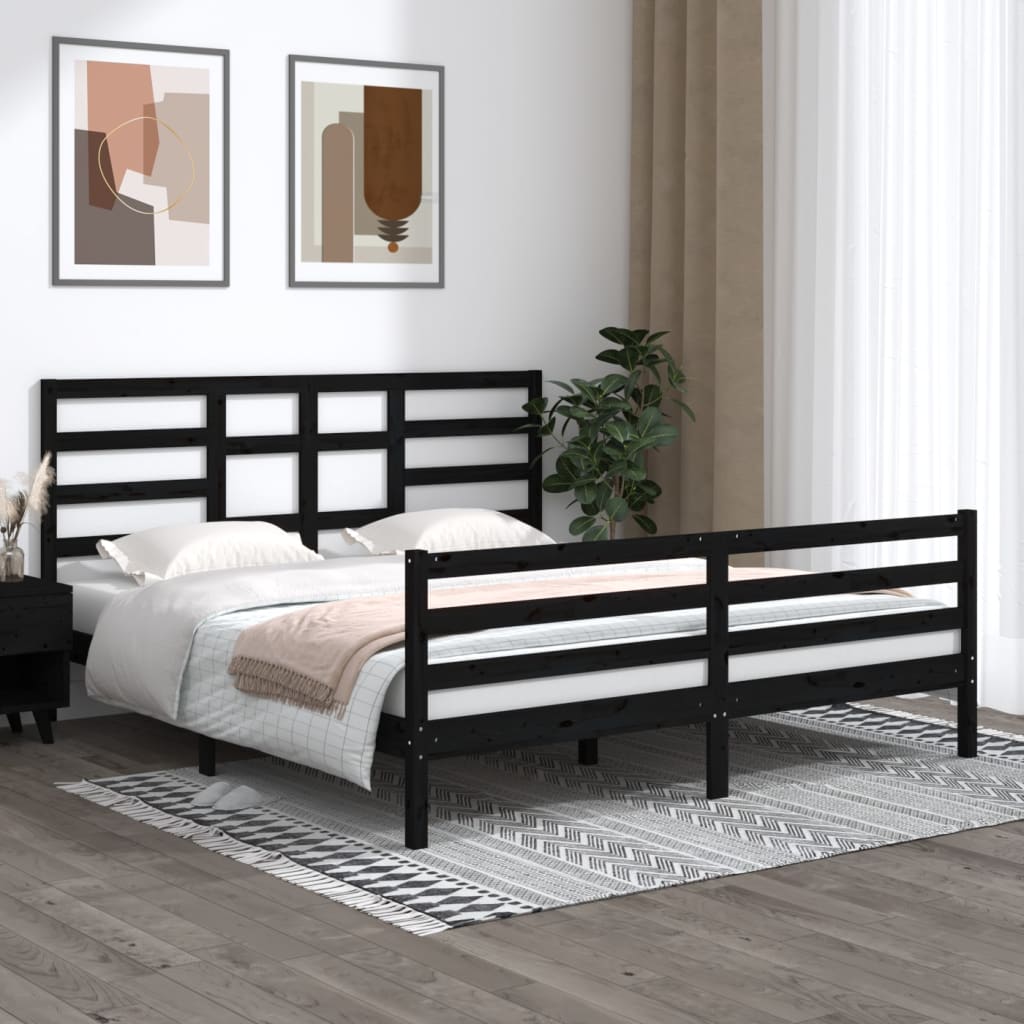 Bed Frame without Mattress Black Solid Wood 183x203 cm King