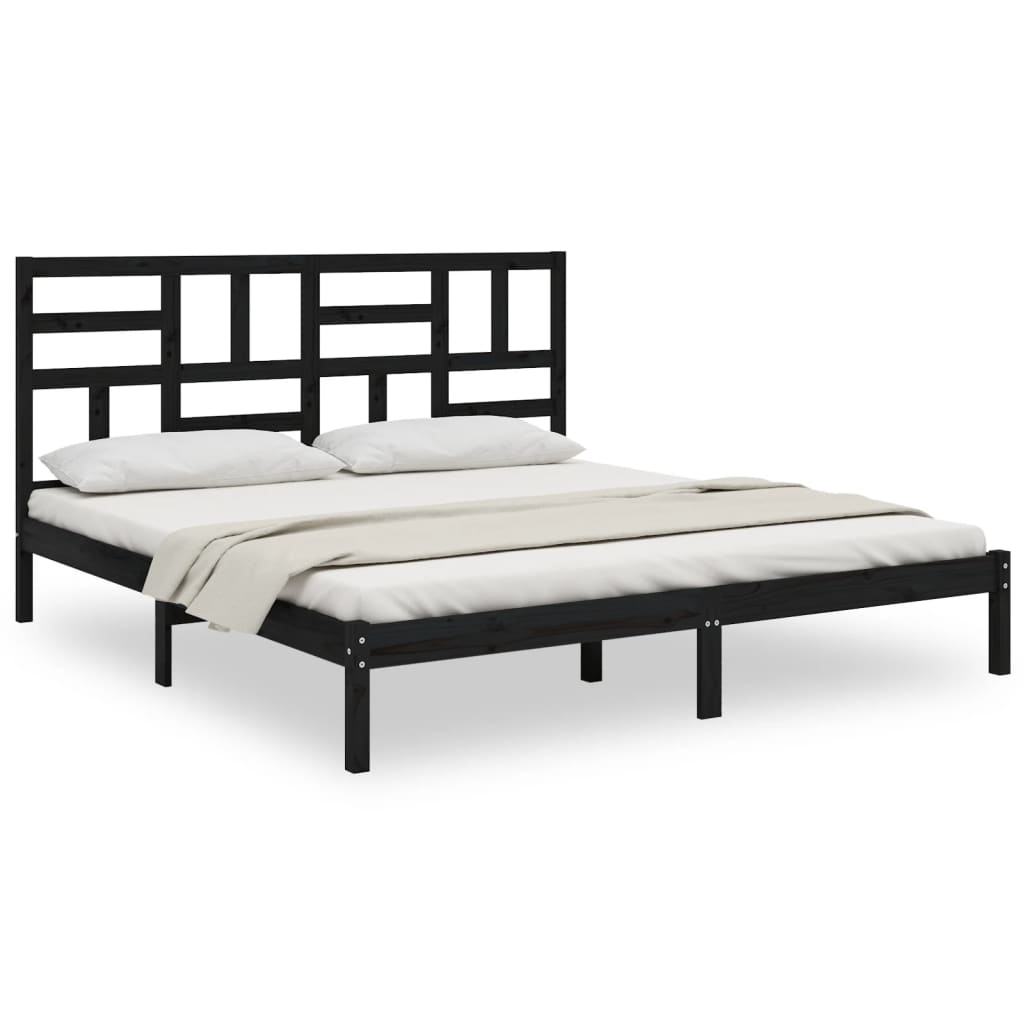 Bed Frame without Mattress Black Solid Wood 183x203 cm King