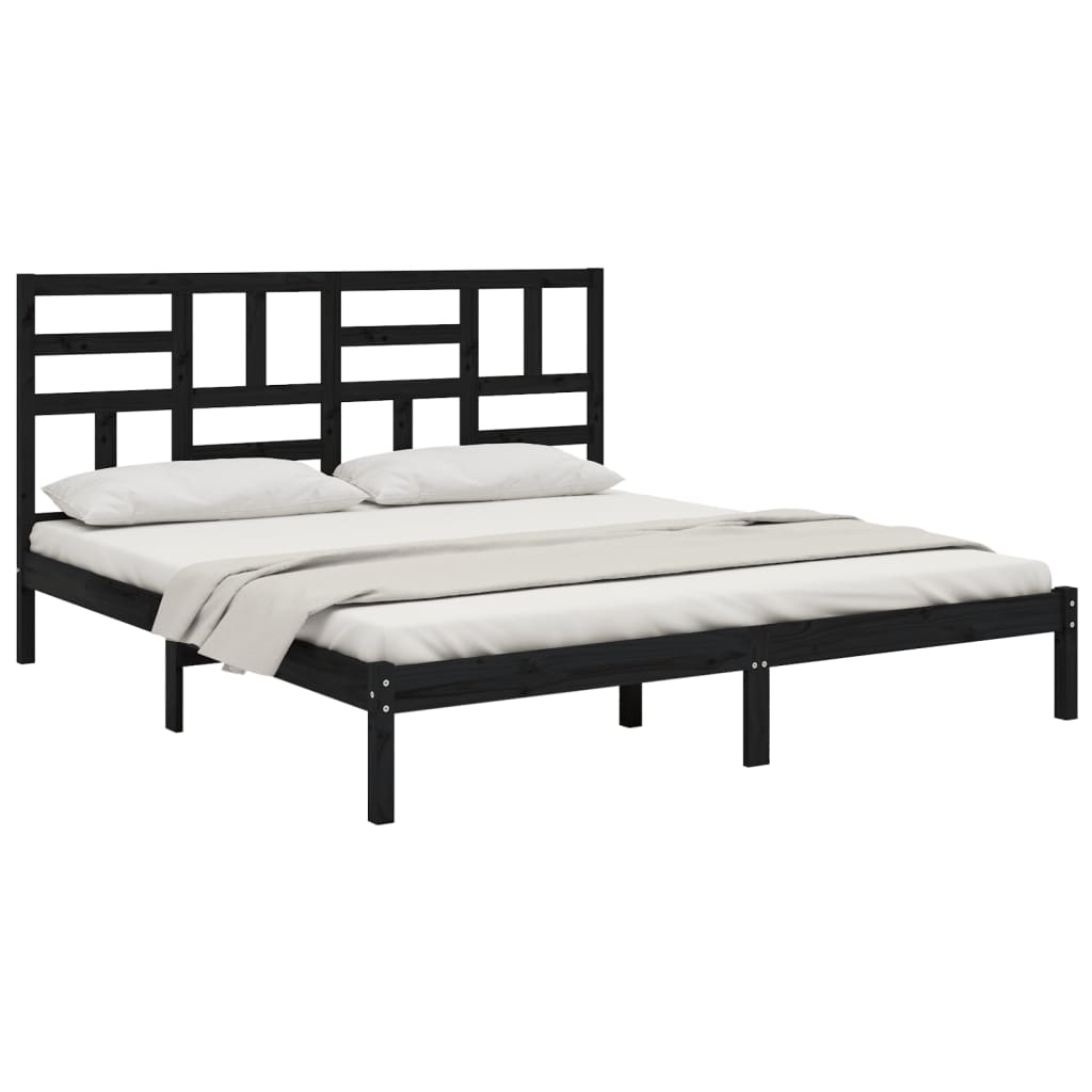 Bed Frame without Mattress Black Solid Wood 183x203 cm King