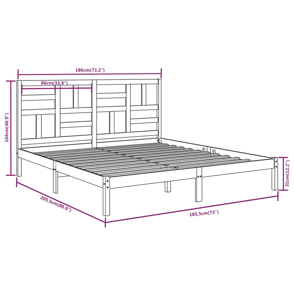 Bed Frame without Mattress Black Solid Wood 183x203 cm King